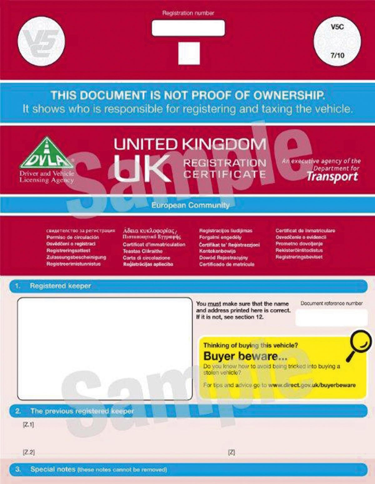 DVLA V5C Vehicle Logbook